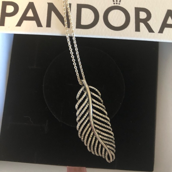 Pandora Jewelry - Pandora Sterling Silver Leaf CZ Pendant Necklace.Adjustable to hang 14, 16, 17.5